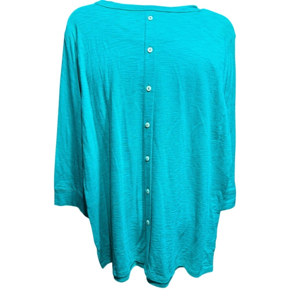 Chicos The Ultimate Tee Teal Green Button Back 3/4 Sleeve Top Size 2 L Large - Picture 3 of 6
